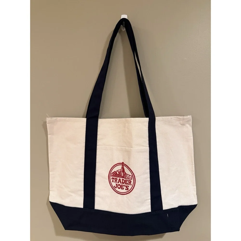 Trader Joe's Canvas Tote Shopping Bag - LARGE CLASSIC NAVY BLUE NWT